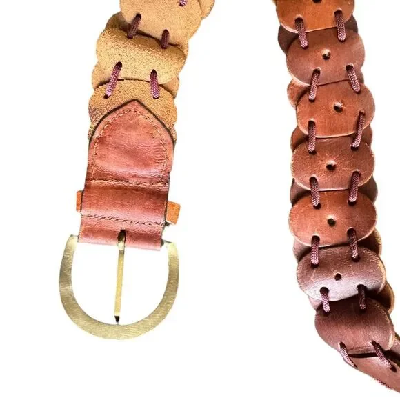 Handmade Brown Leather Disc Woven Belt - Picture 4 of 4